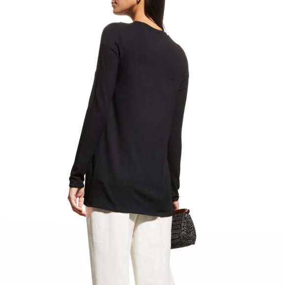 NEIMAN MARCUS RELAXED OPEN FRONT 3/4 SLEEVE PEAKED HEM CARDIGAN - Picture 4 of 9
